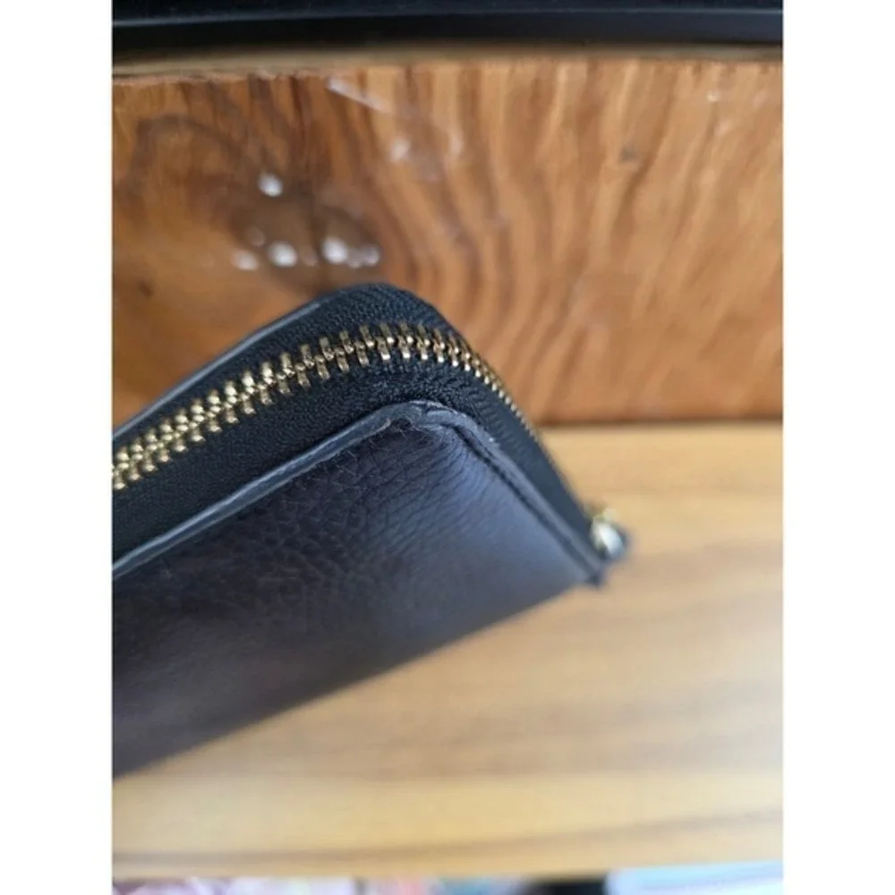 Tory Burch Bombe T Zip Wallet Continental Black Pebbled Leather